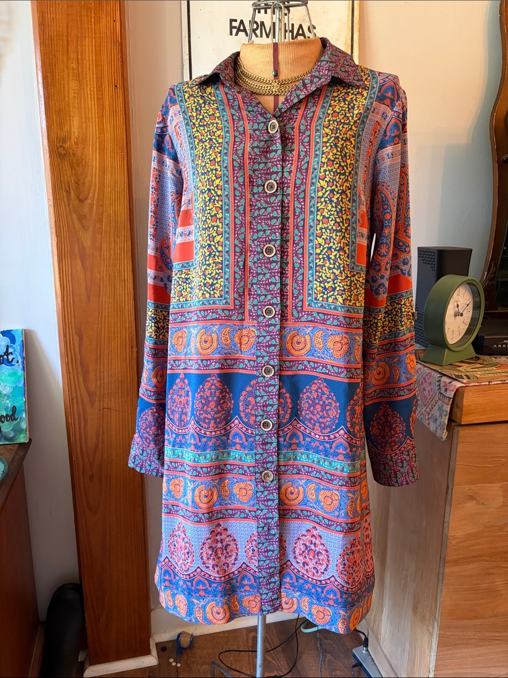 Maeve By Anthropology Boho Paisley Button-Up Asymmetrical Dress